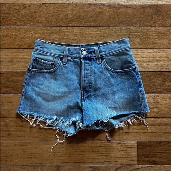 Levi's Blue Frayed Jean Shorts - Picture 1 of 4